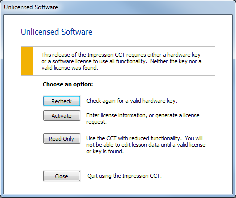 Unlicensed Software Dialog